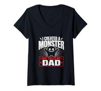 Women's I Created A Monster She Calls Me DAD Funny V-Neck T-Shirt