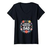 Womens I Created Monsters They Call Me Dad Father Parenting |- V-Neck T-Shirt