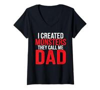 Womens I Created Monsters They Call Me Dad Father Parenting - V-Neck T-Shirt