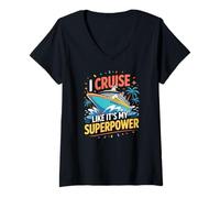 Womens I Cruise Like Its My Superpower Funny Cruise V-Neck T-Shirt