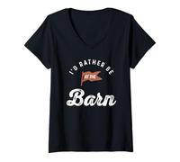 Women's I’d Rather Be at The Barn Farm Life Quote V-Neck T-Shirt