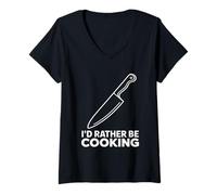 Women's I’d Rather Be Cooking Chef Knife Minimalist Cook Culinary V-Neck T-Shirt