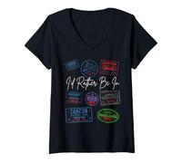 Womens I’d Rather Be in Mexico Passport Stamps Travel Wanderlust V-Neck T-Shirt