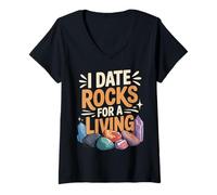 Womens I Date Rocks Gneiss Gems Rock Hunting Geology Geologist V-Neck T-Shirt