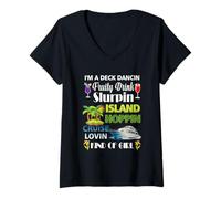 Womens I Deck Dancin Fruity Drink Slurpin Island Cruise Ship Island V-Neck T-Shirt