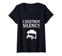 Womens I Destroy Silence - Funny Organ Players Music V-Neck T-Shirt