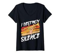 Womens I Destroy Silence Funny Trombone Player Marching Band Player V-Neck T-Shirt