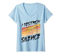 Womens I Destroy Silence Funny Trombone Player Marching Band Player V-Neck T-Shirt