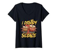 Womens I Destroy Silence With My Tabla Indian Drummer Quote V-Neck T-Shirt