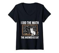Women's I Did Math The Answer is Cat Mathematics Funny Cat Lover V-Neck T-Shirt