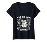 Women's I Did Math The Answer is Cat Mathematics Funny Cat Lover V-Neck T-Shirt