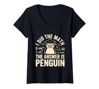 Women's I Did Math The Answer is Penguin Funny Penguin Lover V-Neck T-Shirt
