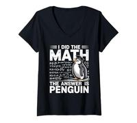 Women's I Did Math The Answer is Penguin Funny Penguin Lover V-Neck T-Shirt