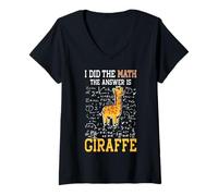 Women's I Did The Math The Answer is Giraffe Funny Math Teacher V-Neck T-Shirt