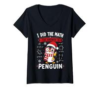 Women's I Did The Math The Answer is Penguin Christmas Math Teacher V-Neck T-Shirt