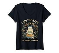 Women's I Did The Math The Answer is Penguin Cottagecore Vintage V-Neck T-Shirt