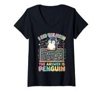 Women's I Did The Math The Answer is Penguin Funny Chalkboard V-Neck T-Shirt