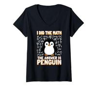 Women's I Did The Math The Answer is Penguin Funny Pun V-Neck T-Shirt
