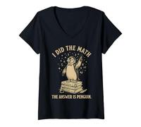 Women's I Did The Math The Answer is Penguin Vintage Art V-Neck T-Shirt