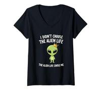 Women's I Didnt Choose The Alien Life Chose Me Crown Apparel V-Neck T-Shirt