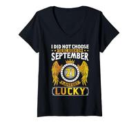 Women's I Didnt Choose to Be Born September 21 Just Got Lucky Birth V-Neck T-Shirt