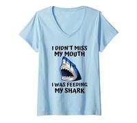 Womens I Didn't Miss My Mouth I Was Feeding My Shark Funny Messy V-Neck T-Shirt