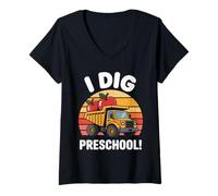 Womens I Dig Preschool Cute Truck Apples Kids V-Neck T-Shirt