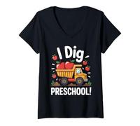 Womens I Dig Preschool Cute Truck Apples Kids V-Neck T-Shirt