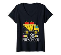 Womens I Dig Preschool Dump Truck Apples Pencil V-Neck T-Shirt