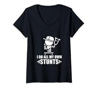 Womens I Do All My Own Stunts TShirt Funny Skateboarding Tricks V-Neck T-Shirt