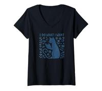 Womens I Do What I Want Cat Reading Book Boho Flowers Vintage V-Neck T-Shirt