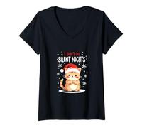 Womens I Don’t Do Silent Nights - Funny Christmas Cat V-Neck T-Shirt