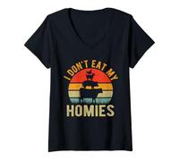 Womens I Don’t Eat My Homies Funny Vegan Vegetarian Retro Vintage V-Neck T-Shirt