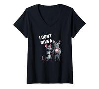 Womens I Don’t Give A Rat’s Ass Just Be Clear I Don’t Care Pun Fun V-Neck T-Shirt