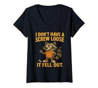 Womens I Don’t Have A Screw Loose, It Fell Out, Funny Raccon V-Neck T-Shirt