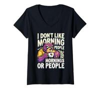 Womens I Don’t Like Morning People Funny Bear V-Neck T-Shirt