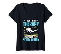 Women's I Don’t Need Therapy I Just Need Scuba Diving Ocean Diver V-Neck T-Shirt