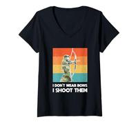 Womens I Don’t Wear Bows Woman Archer Bow Hunting Girl Vintage V-Neck T-Shirt