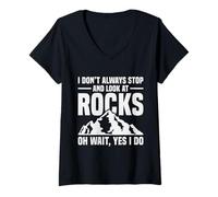 Women's I Don't Always Stop Look At Rocks Funny Geologist V-Neck T-Shirt