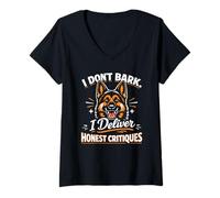 Women's I Don't Bark, I Deliver Honest Critiques: German Shepherd V-Neck T-Shirt