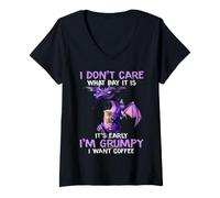 Women's I Don't Care - It's Early I'm Grumpy I Want Coffee-Dragon V-Neck T-Shirt