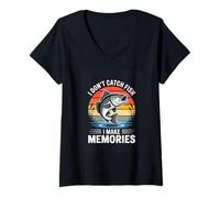 Women's I Dont Catch Fish I Make Memories Fishing Angler V-Neck T-Shirt
