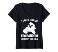Womens I Don't Crash I Do Random Gravity Checks 4 Wheeler ATV Rider V-Neck T-Shirt