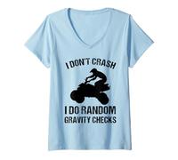 Womens I Don't Crash I Do Random Gravity Checks 4 Wheeler ATV Rider V-Neck T-Shirt