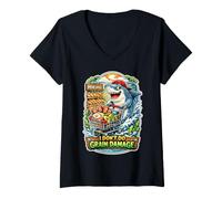 Women's I Don't Do Grain Damage Funny Shark Keto V-Neck T-Shirt