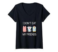 Women's I Don't Eat My Friends -Animal Vegan Vegetarian World Peace V-Neck T-Shirt