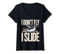 Women's I Don't Fly I Slide with Style Penguin V-Neck T-Shirt