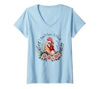 Womens I Don't Give A Cluck Funny Chicken Attitude Pun Sassy Floral V-Neck T-Shirt