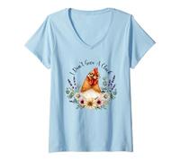 Womens I Don't Give A Cluck Funny Chicken Attitude Pun Sassy Floral V-Neck T-Shirt