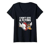Women's I Dont Give A Flying Duck Pilot Sarcastic Funny Pun V-Neck T-Shirt